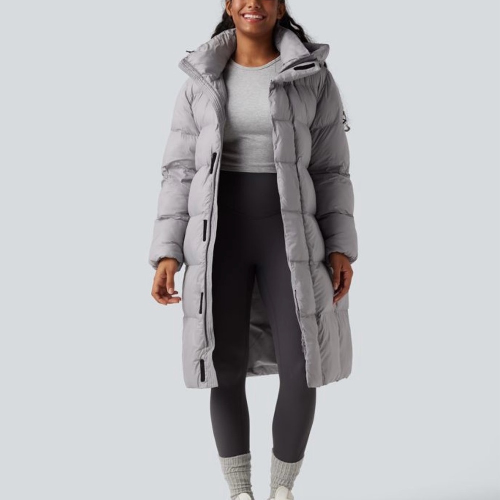 HALARA Hooded Long Sleeve Zipper Longline Casual Puffer Jacket with Pockets